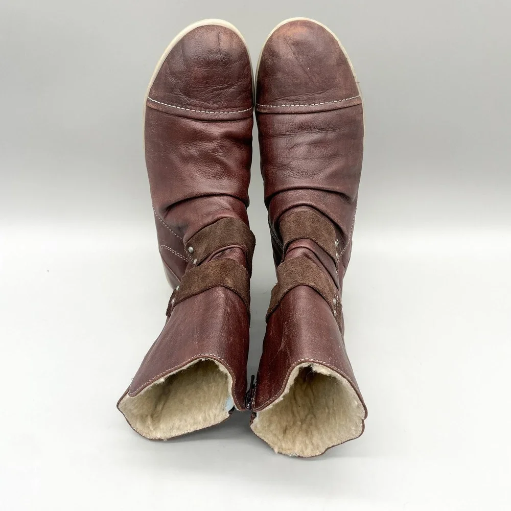 Cloud Footwear Womens 39 Arlo Boots Burgundy Leather Faux Fur Lined Winter Boho